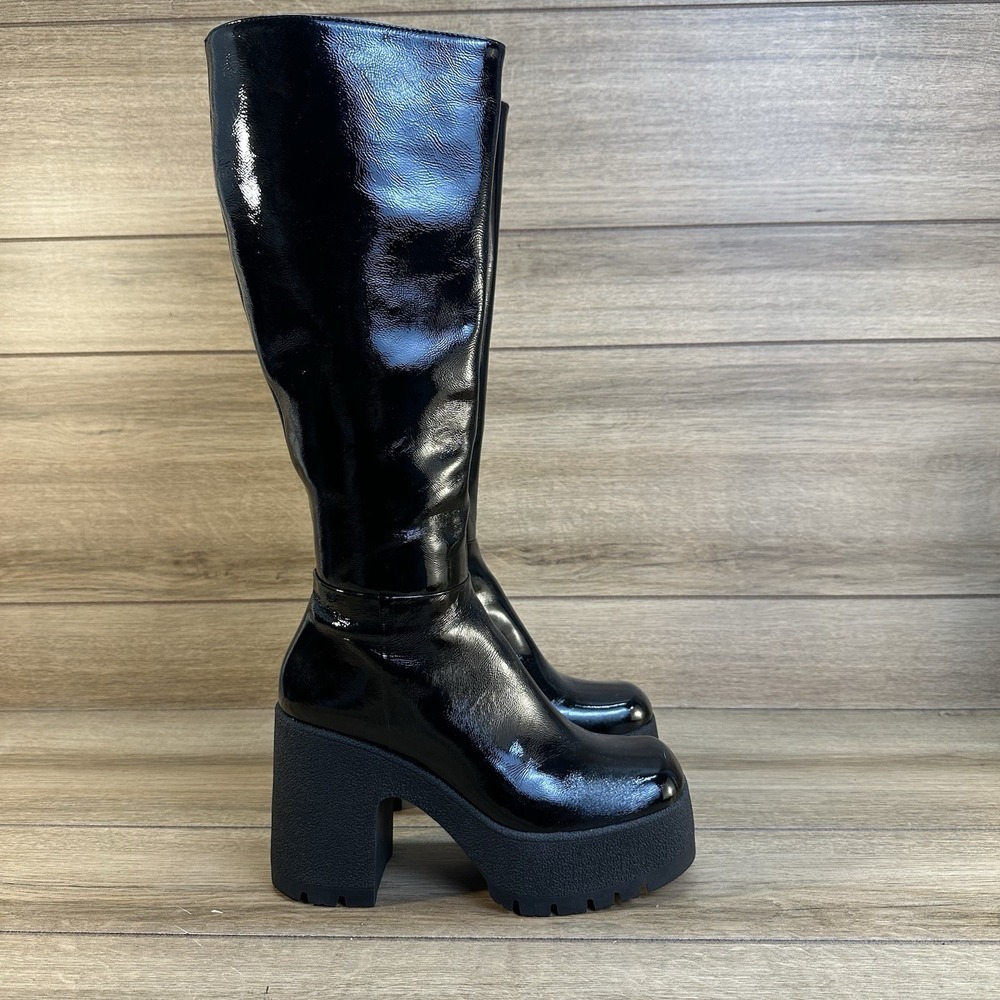 Jeffrey Campbell The Band High Heel Platform Boots 8.5 Black Knee-High Retro